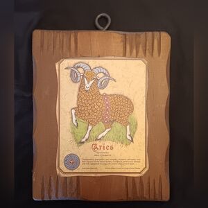 Vintage 1975 Aries Zodiac Wooden Wall Plaque Handmade Gatlinburg TN